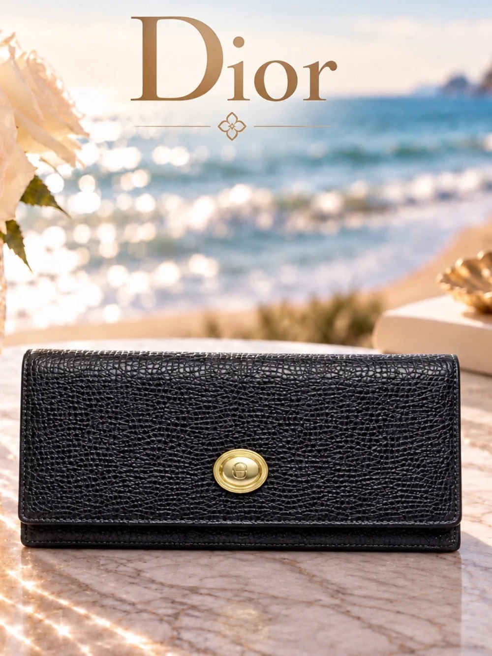 DiorTextured Checkbook Wallet